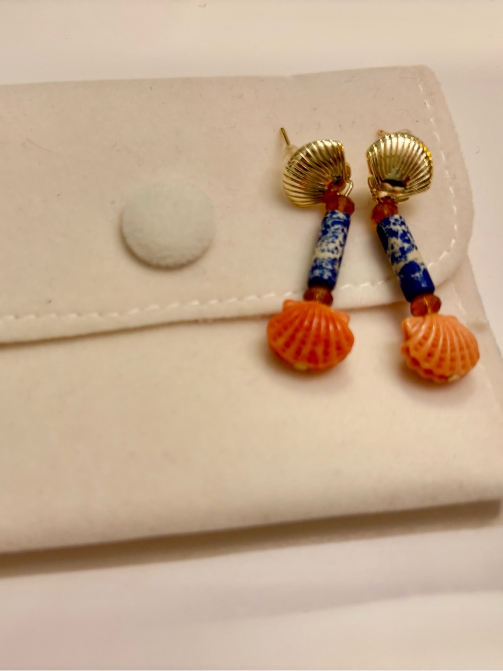Gold & Orange Seashell Drop Earrings